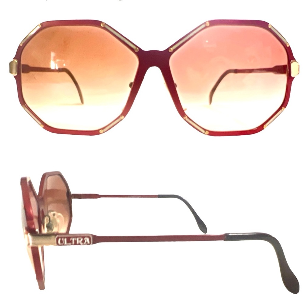 1980’s ULTRA Harem Red Angular Metal Sunglasses, Oversized, Made in Germany